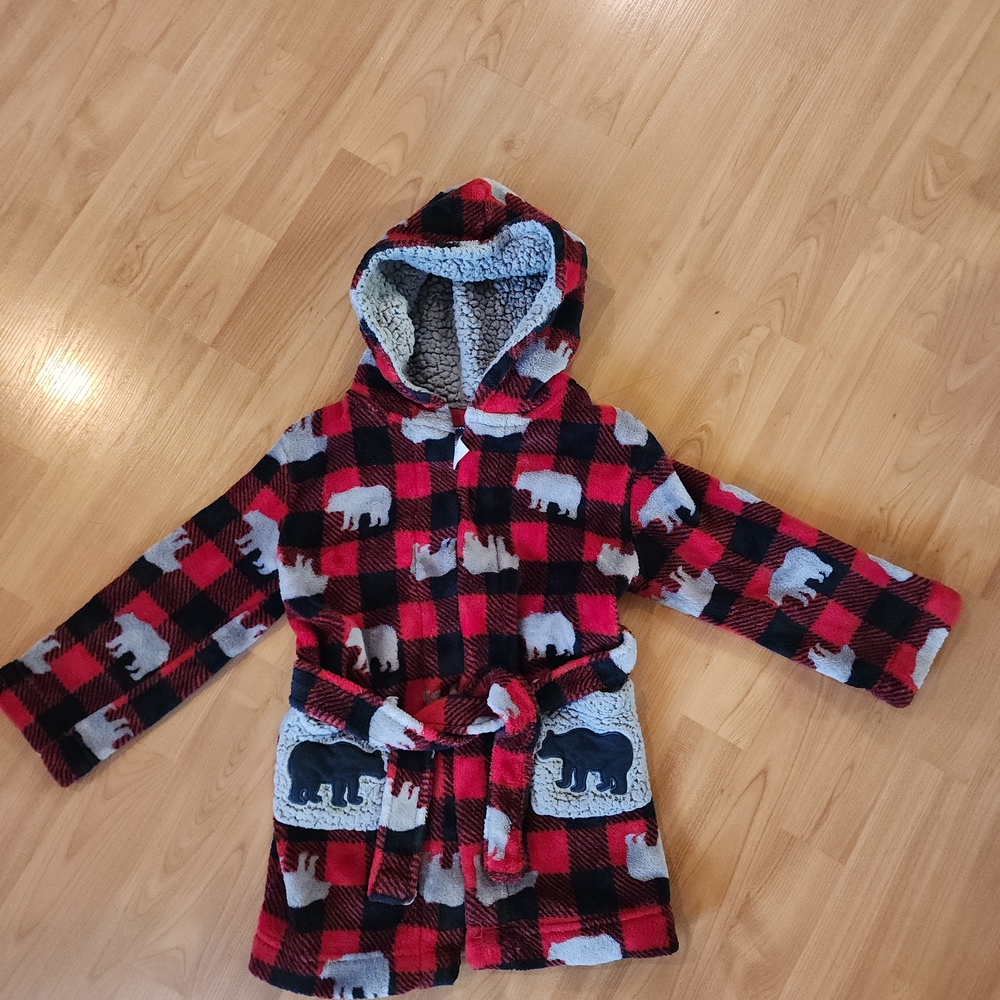 Cozy Red and Black Plaid Kids Romper with Bear Design